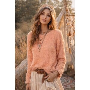 ZARA Pink Fuzzy Shag Pullover Sweater Cropped Blogger Favorite Knitwear‎ Small